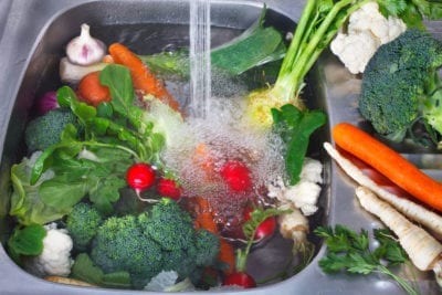 washing veggies