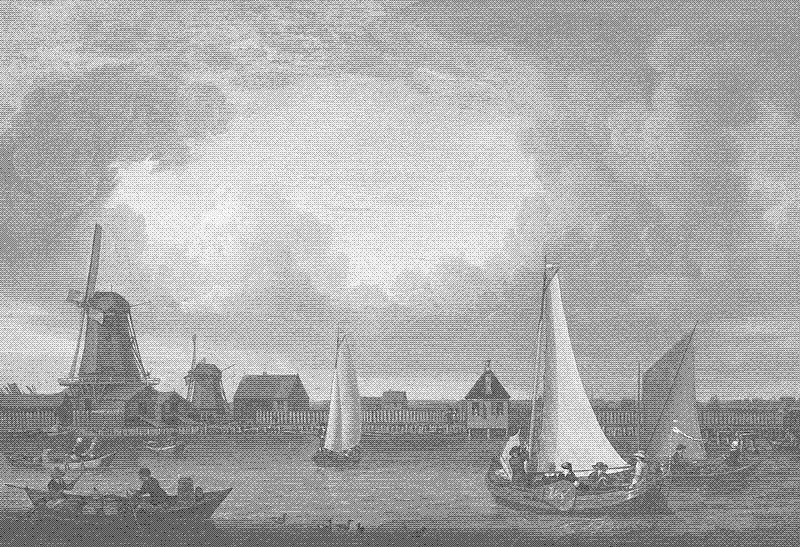 river landscape with fishermen in rowing boats