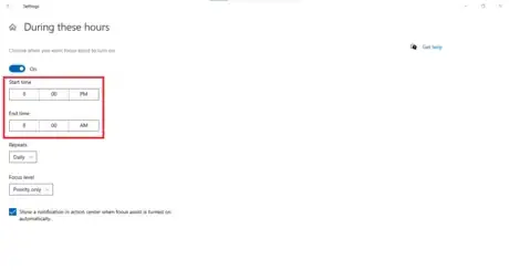 Image titled Select Focus Assist Turn on and End Time.png