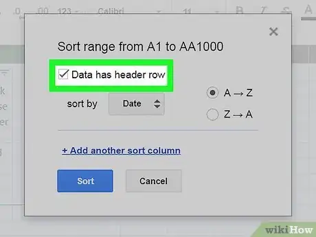 Image titled Sort by Date on Google Sheets on PC or Mac Step 9