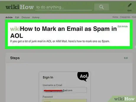 Image titled Unmark an Email as Spam in AOL Step 1