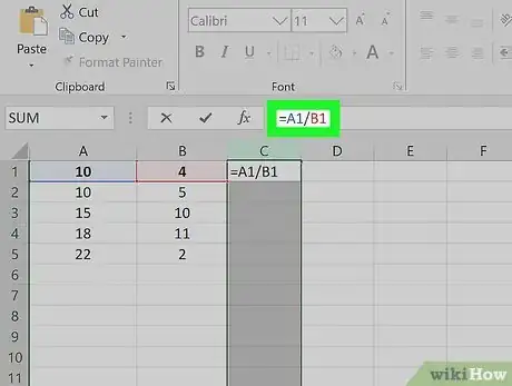 Image titled Divide Two Columns in Excel Step 3