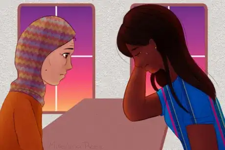 Image titled Older Woman Checks on Crying Young Woman.png