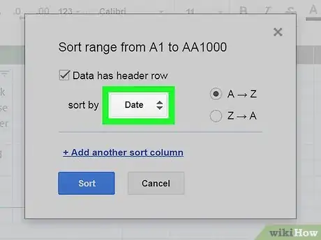 Image titled Sort by Date on Google Sheets on PC or Mac Step 10