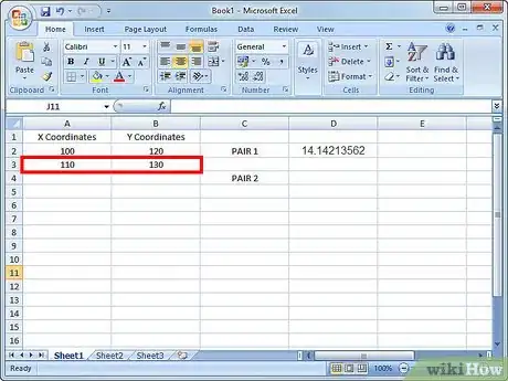 Image titled Make a Spreadsheet to Do the Distance Formula Step 6