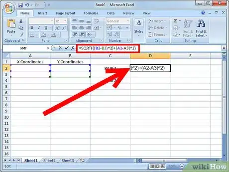 Image titled Make a Spreadsheet to Do the Distance Formula Step 4