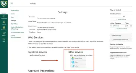 Image titled Canvas LMS Settings Page for Registered Services.png