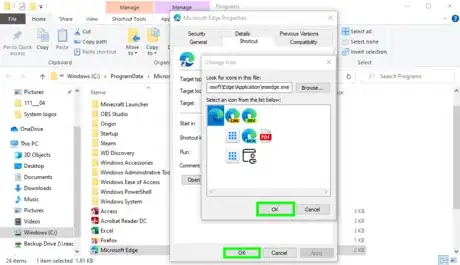 Image titled Change Microsoft Edge Shortcut Icon Apply Change.png