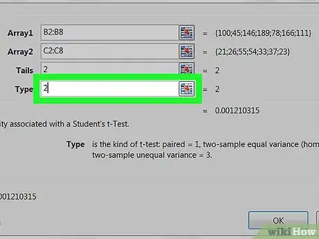Image titled Do a T Test in Excel on PC or Mac Step 10