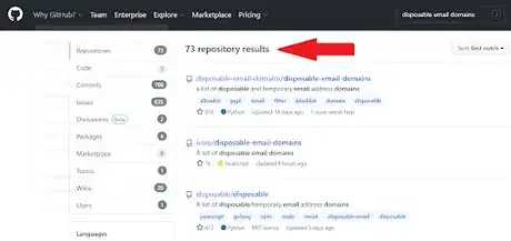 Image titled Step 1. Search for disposable email domains lists on repository management sites.png