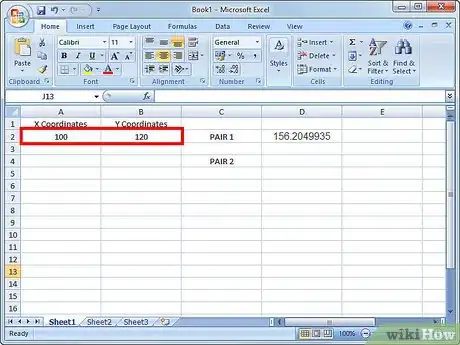 Image titled Make a Spreadsheet to Do the Distance Formula Step 5