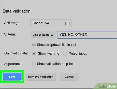 Image titled Create a Drop‐Down on Google Sheets on PC or Mac Step 7