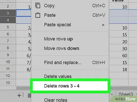 Image titled Delete Rows on Google Sheets on PC or Mac Step 5