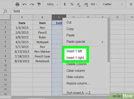 Image titled Add Columns on Google Sheets on PC or Mac Step 4