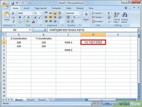 Image titled Make a Spreadsheet to Do the Distance Formula Step 7