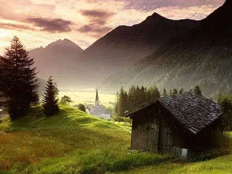 Image titled Tyrol,_Austria_ _Misty_Mountain_Village