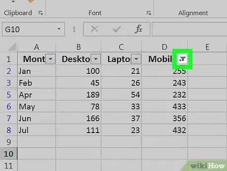 Image titled Clear Filters in Excel Step 3