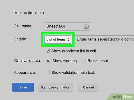 Image titled Create a Drop‐Down on Google Sheets on PC or Mac Step 5