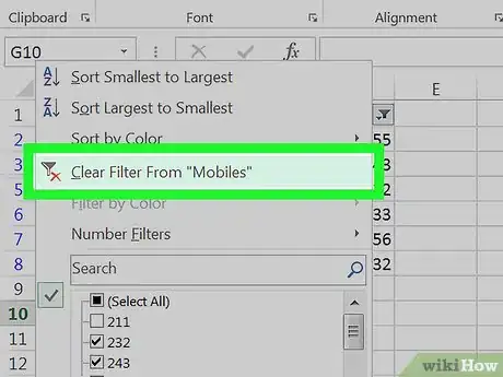 Image titled Clear Filters in Excel Step 4