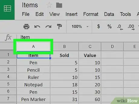 Image titled Sort on Google Sheets on PC or Mac Step 3