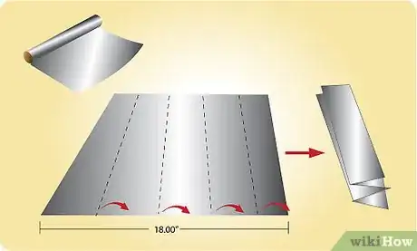 Image titled Take a sheet of foil about 18 inches long and fold lengthwise in quarters, so that it forms a strip about 3 inches tall Step 4