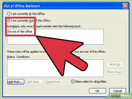 Image titled Turn On or Off the Out of Office Assistant in Microsoft Outlook Step 9