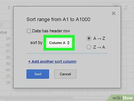 Image titled Sort on Google Sheets on PC or Mac Step 6