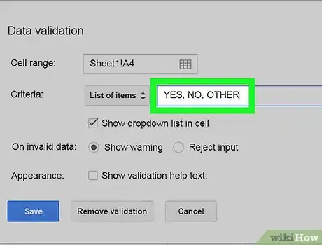 Image titled Create a Drop‐Down on Google Sheets on PC or Mac Step 6