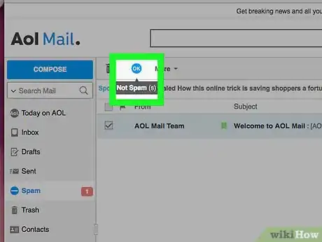 Image titled Unmark an Email as Spam in AOL Step 4