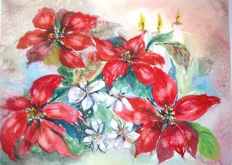 Image titled Poinsettias w candle