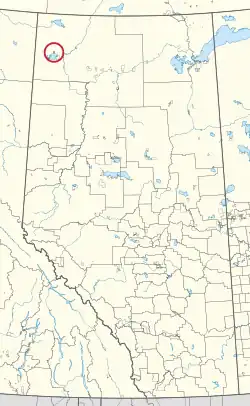 A map of the province of Alberta showing 80 counties and 145 small Indian reserves. One is highlighted with a red circle.