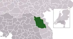 Highlighted position of Land van Cuijk in a municipal map of North Brabant