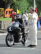 Start of 500&nbsp;cc Classic Senior Manx Grand Prix – Alan Oversby (1) 500&nbsp;cc Matchless TT Grandstand Wednesday 29 August 2012